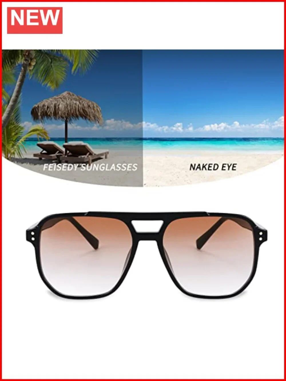 Vintage Square Aviator Sunglasses Plastic Frame UV400 Protection